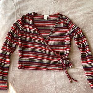 Light Ballet-Wrap Striped Sweater